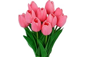VaryFloral 10 Pezzi Tulipani Finti Fiori Artificiali Rosa Scuro Tulipani Finti Realistici Lattice PU Fiori Finti per Decorazioni Bouquet Sposa Fiori Decorativi Tulipano per Matrimonio Stanza Famiglia