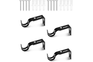 FUGLUS 4 pezzi staffe per aste per tende resistenti, staffe regolabili per aste da 25 mm, supporti per aste per tende in metallo argento, staffe per appendere aste per tende(Nero)