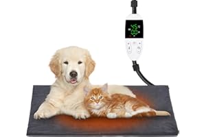 Papettly Pet Heating Pad for Cat Dog - 30℃-60℃ Adjustable Temperature Kitten Puppy Heat Pad with Timer(1-12H), Waterproof Dog Cat Heat Mat with 2m/6ft Chew Resistant Cord, 18”x27” Heated Dog Blanket