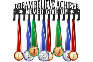 SUPERDANT Porta Medaglie con Testo Motivazionale Sogna Credi Raggiungi Espositore per Medaglie in Metallo con 14 Gancio Espositore per Medaglie Regali per Atleti e Bambini