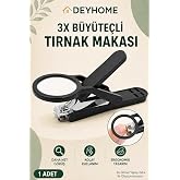 Deyhome 3X B&uuml;y&uuml;te&ccedil;li Paslanmaz &Ccedil;elik Tırnak Makası, T&ouml;rp&uuml;l&uuml; ve Sı&ccedil;rama &Ouml;nleyici, Rahat Tutuşlu Siyah