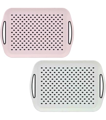 Lot De 2 Plateaux Rectangulaires Anti-Glissement - Avec Poignées Et Surface Caoutchouc - Noir/Gris/Blanc 40,5x28,5cm
