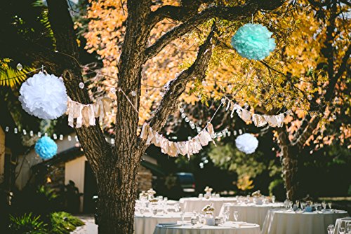 12 Seidenpapier Pompons – Deko Papierblumen in weiß, grün und blau – Pom Poms zur Vintage Dekoration ideal für Ihre Hochzeit, Babyshower (it´s a boy), Kindergeburtstage und sonstigen Feierlichkeiten (pompom) - 2