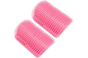 KQNM 2PCS Kit Brosse Murale Pour Chat, Brosse Chat，Brosse Pour Chat，Toilettage Du Chat，Chats Brosse Peigne Avec Herbe à Chat, Avec Vis d'Installation Et Ruban Adhésif Double Face(Rose)