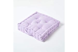 HOMESCAPES - Plain Mauve - 100% Cotton - Large Floor Cushion - Damson - 50 x 50 x 10 cm Square - Indoor - Garden - Dining Chair Booster - Seat Pad Cushion