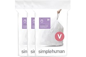 simplehuman CW0408 3 x paquete de 20 bolsas de basura a medida (60 bolsas), código V, plástico blanco