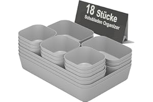 Homhut Drawer Organiser, 18 Pieces, 4 Sizes, Orgenizer Boxes, Dressing Table Organiser, Drawer Organiser System, Non-Slip for Makeup, Desk, Bathroom, Bathroom and Kitchen