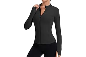 Tisfeer Women's Sports Jacket Running Jacket Long Sleeve Sports T-Shirt Gym Tops Yoga Fitness Tops Lightweight Training Jacket with Thumb Hole & Pockets