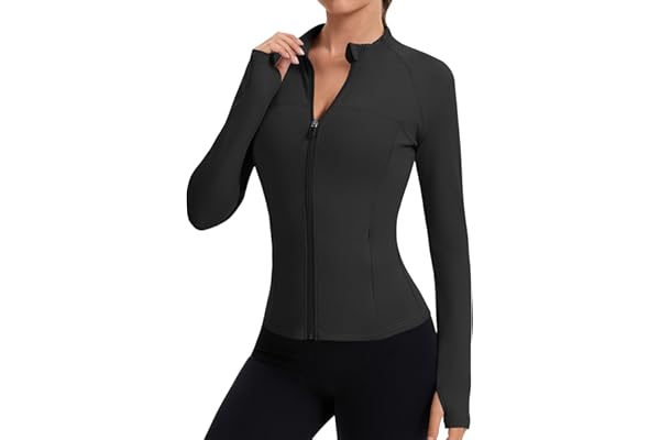 Tisfeer Sportjacka för kvinnor, långärmad sport, t-shirt, gym, toppar, yoga, fitness, toppar, lätt, träningsjacka med tumhål