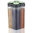 Clazkit Airtight Transparent Plastic Lock Food Storage 4 Section Container Jar for Grocery, Fridge Container Pack of 1, 2500ML- Green