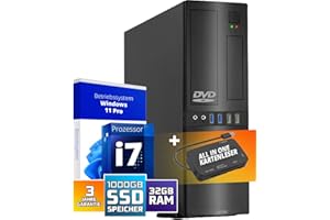 Schneller PC mit Intel Core i7 - Desktop Computer + Silent Rechner für Büro & Home Office mit 8-Thread 3.90 GHz - 32GB RAM - 1024GB SSD - USB3.0 - WLAN BT - inkl Windows 11 Pro mit Card Reader 5-in-1