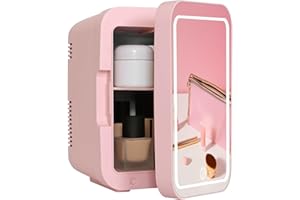 eklipt Mini Fridge, Skincare Fridge with Dimmable LED Mirror(4 Liter/6 Can), AC/DC Portable Mini Cooler & Warmer for Drinks, Cosmetics/Makeup/Skincare, For Bedroom, Office and Car, Pink