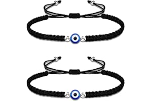 VNDKGN 2 Pcs Evil Eye Bracelet,Evil Eye Jewellery Bracelets,Adjustable Blue Eyes Protection Bracelet for Women & Men,Handmade Beaded Lucky Charm Anklet, Friendship Jewelry Gift for Couples/Kids (Boys&Girls)