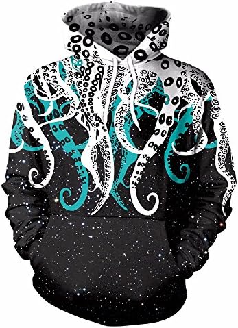 WHLWY Long Sleeved Sweater Fashion Cap 3D Creative Original Design Unique Long Sleeve Hooded Sweater Octopus Map Color M Hoodies