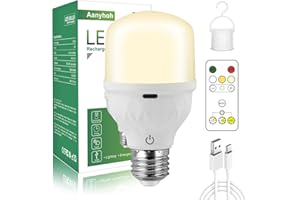 AANYHOH Akumulatorowa żarówka z pilotem, ładowalna żarówka LED USB, zasilana bateryjnie, wielofunkcyjne światło awaryjne, żarówka ściemnialna LED E27, 5W LED 500 lumenów, 3600mAh (1 Szt)