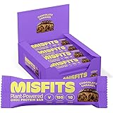 Misfits Vegan Protein Bar, High Protein, Low Sugar, Gluten Free, Plant Based Protein Bar, 12 Pack (Choc Caramel)