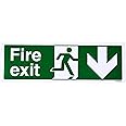V Safety Fire Exit Arrow Down Sign - Landscape - 300mm x 100mm - 2mm Rigid Plastic, 14002AX-R2