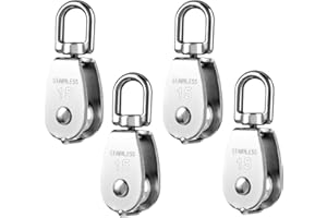 SALBSEVER 4 Pack M15 304 Stainless Steel Pulley Lifting Single Pulley Block Wire Rope Crane Single Pulley Block Crane Swivel Hook Double Pulley Roller Loading