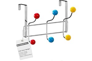 SR ESSENTIALS Over Door Hanger for Clothes Hanging, Heavy Duty Over Door Hooks for Bedrooms Bathroom Door, Stainless Steel Over Door Storage Hooks Hanger for Coat, Towel, Bag, Purse, Robe, Keys (Multicolor 6 Hooks)
