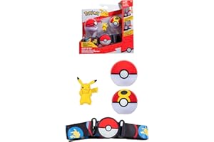 Bandai - Pokémon - Ceinture Clip 'N' Go - 1 ceinture, 1 Poké Ball, 1 Repeat Ball et 1 figurine 5 cm Pikachu - Accessoire pour se déguiser en Dresseur Pokémon - JW2720