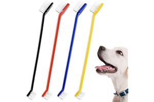 LABUYI 4pcsSpazzolino per cane, Spazzolino a doppia testa con manico lungo, pulizia denti cane