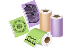 ORGBRO Etiquetas Adhesivas, 57mm × 3m Etiquetas Térmico autoadhesivas para Impresora X3, Pegatinas Personalizadas Multiusos Continua para Notas de Estudio, Fotos, 3 Rollos, Verde/Morado/Naranja
