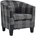 Home Detail Modern Tub Chair, Accent Bedroom Seat, Living Room Chair, Dining Chairs, Small Armchair or Occasional Chairs in Grey Tartan Fabric
