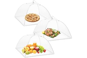 Onarway 3 Pack Food Covers 14 Inch Pop-Up Encrypted Mesh Plate Serving Tents, Fine Net Screen Umbrella for Outdoors, Parties, Picnics, BBQs, Reusable and Collapsible