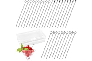 maxin Stuzzicadenti da cocktail in acciaio inox con custodia trasparente, 30 stuzzicadenti da cocktail alla frutta, utilizzati per cocktail, barbecue, snack, decorazioni di frutta e frutta (argento)