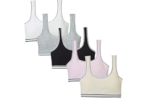 EDS Service Girls Crop Top Bra, 5 Pack Padded Sports Bra, Multicolor Cotton Teenager Girls First Bra for 8-16 Years