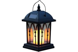‎FESTIVE LIGHTS Festive Lights 27cm Schwarze Solar Laterne mit LED Kerze und täuschend echt wirkendem Flacker-Effekt IP44 Wasserdicht Solarlaterne für außen Solarlampen für außen Tisch Gartenlaterne