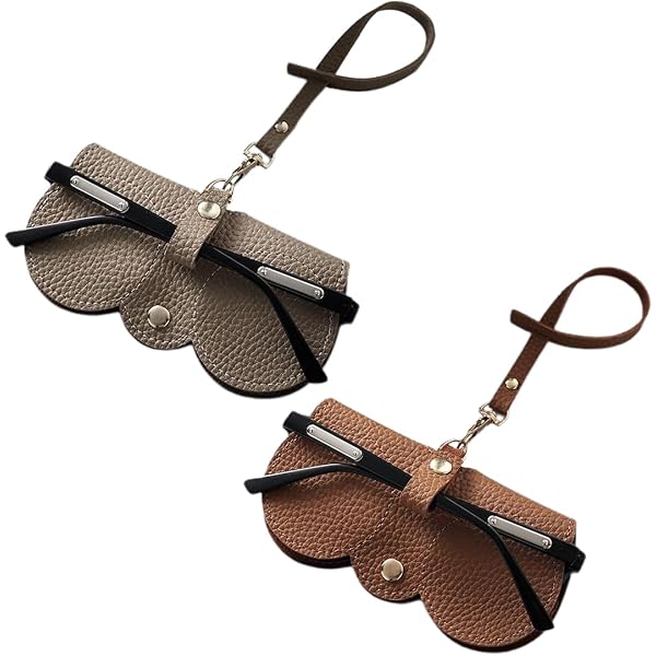 Borsa per occhiali da sole in morbida pelle PU,Custodia per occhiali da sole portatile da appendere con cordino,Scatola protettiva per occhiali da vista, cachi