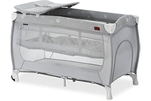 Hauck Culla da Campeggio Sleep N Play Center - Lettino Neonato fino 15kg - Letto pieghevole 120x60cm - Letto Bambini con 2 Piani Regolabili, Fasciatoio e Ruote - Grigio, Stelle