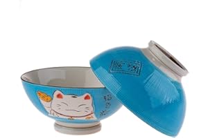 Lachineuse, Ciotola Di Noodle, Modello di gatto Maneki Neko, Blu, confezione da 2