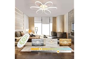 XEMQENER LED Dimmable Flower Ceiling Light, Modern Creativity Chandelier with Remote Control, Flush Mount Ceiling Lamp, White, 52W, 2800-6000K, White/Ø58cm
