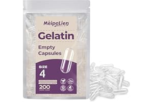 MéipaLien Size 4 Empty Gelatin Capsules - 200 Count | Clear Empty Pill Capsules, Pure Bovine Gel Caps for DIY Supplements, Gluten Free & Non-GMO Certified