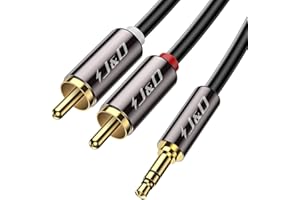 J&D Câble RCA Jack Audio, Câble Adaptateur Audio Stéréo Plaqué Or de 3.5mm Mâle à 2 RCA Mâle, 0.3m