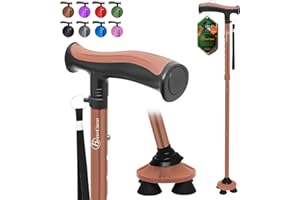 BeneCane Walking Cane for Men & Women Walking Stick for Seniors Folding Canes Quad Cane Adjustable Lightweight Sturdy Free Standing Collapsible Heavy Duty with Soft TPR T-Handle and Travel Bag