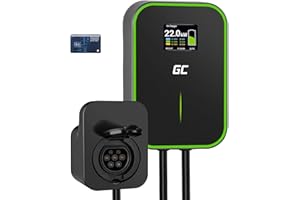 Green Cell GC PowerBox Wallbox 22kW RFID Chargeur pour Véhicules Électriques EV Type 2 Prise Écran LCD Compatible avec Model 3/S/X/Y, e-208, e-2008, 500e, Megane E-Tech, ID.3, ID.4, Zoe, EV6, Mach-E