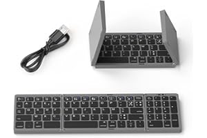 BRIMFORD Clavier sans fil pliable ultra fin avec pavé numérique Français AZERTY - Portable USB-C Rechargeable, compatible multi-systèmes pour Windows, iOS, Android - Parfait pour la productivité en déplacement