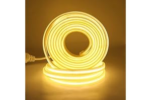HEGEHE Flexible Tira de LED COB 220V con Cable de Alimentación, 288 LED/m Luz de Cuerda de Alto Brillo, Cada Corte de 50cm, IP65 Impermeable (3m, Blanco Cálido)