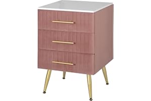 WOLTU Mesita de Noche con 3 Cajones Mesilla Auxiliar Sofá Mueble con Espacio de Almacenamiento Mesa de Café 40.5x41x62cm Blanco Rosa Terciopelo MDF TS135rs