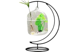 TITA-DONG Hanging Fish Tank, Small Table Glass Fish Bowl, Mini Aquarium with Stand, Desk Hanging Fish Tank Bowl with Stand, Clear Plant Terrarium for Home Tabletop Office Garden Decor(A3)