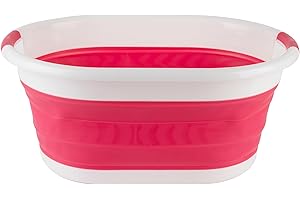 Beldray LA034816R Panier à Linge, Panier de Rangement à Linge, Corbeille à Linge Pliable de Forme Ovale, Capacité 27 L, Léger, Poignées en Plastique Durables, Design Peu Encombrant & Portable, Rouge