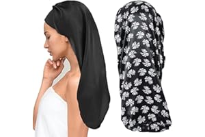 LADAYPOA Lange Satin Haarhaube Mädchen seidige Mütze Damen,2 Stück Lange Satin Schlafmütze zum Schlafen Extra Große Satin Schlafmütze für langes lockiges Haar Schutz