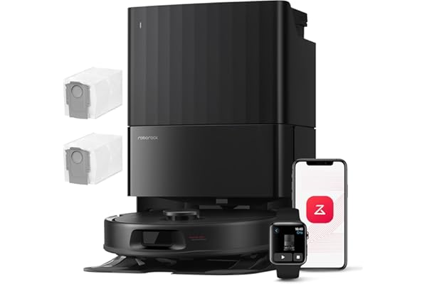 roborock QV 35A Set Aspirateur Robot Laveur, 8000Pa HyperForce, Station Multifonctionnelle, Serpillière Rotative 200 TR/Min & Relevable 10mm, Anti-enchevêtrement, Évitement d'obstacles, Cartographie