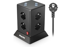 UOOGOU Regleta Vertical Enchufes de 8 Tomas y 4.8A USB Carga(24w), Torre Adaptador Multiple Enchufes, Toma de Mesa con Protección Contra Sobrecargas, Adecuado Para el Hogar y la Oficina, Negro