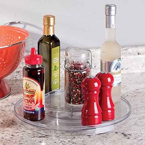 mDesign Lazy Susan Drehteller Organizer für Gewürze oder Kondimente für Küche Speisekammer, Schrank, Arbeitsfläche – 2 Ebenen, Durchsichtig - 2