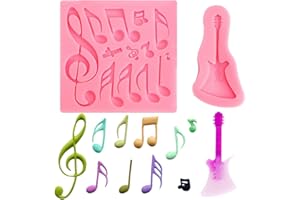 Nifocc 2 moldes de silicona con notas musicales, instrumentos musicales, forma de guitarra, tartas, moldes decorativos para tartas, moldes para decorar tartas, chocolate, magdalenas, dulces, etc
