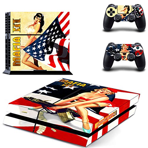 Preisvergleich Produktbild Playstation 4 + 2 Controller Aufkleber Schutzfolie Set - Mafia III (3) / PS4